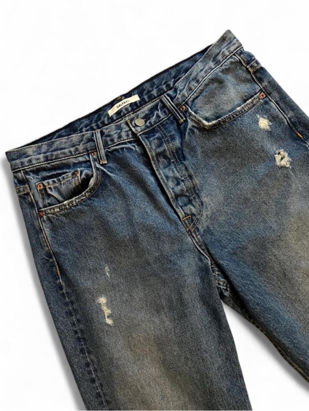 GRLFRND Size 30 Distressed Cropped Straight Leg Jeans